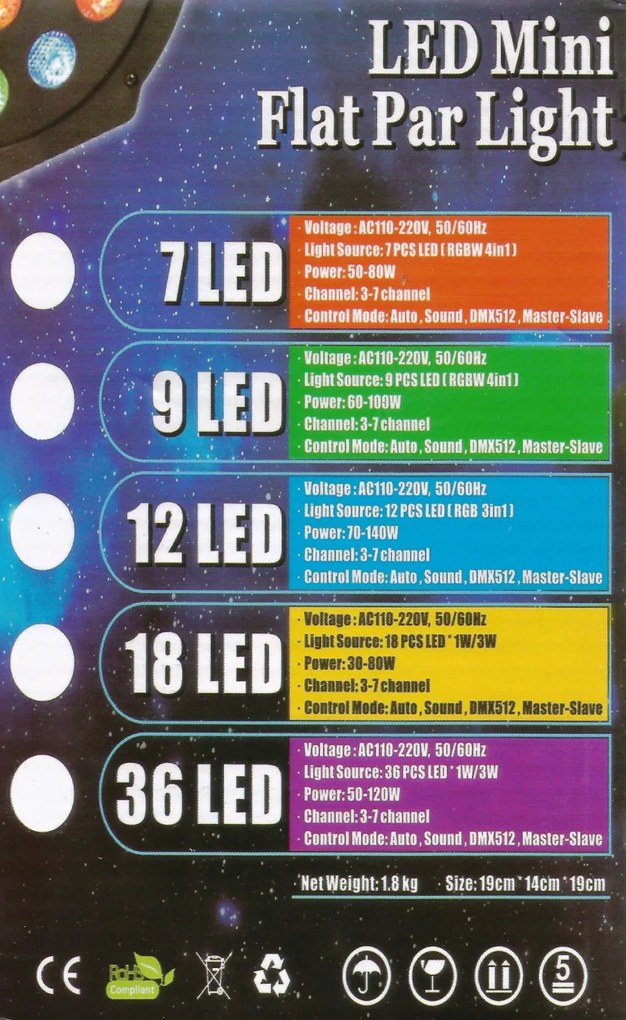 18 LED-es színes Projektor Reflektor Világítás