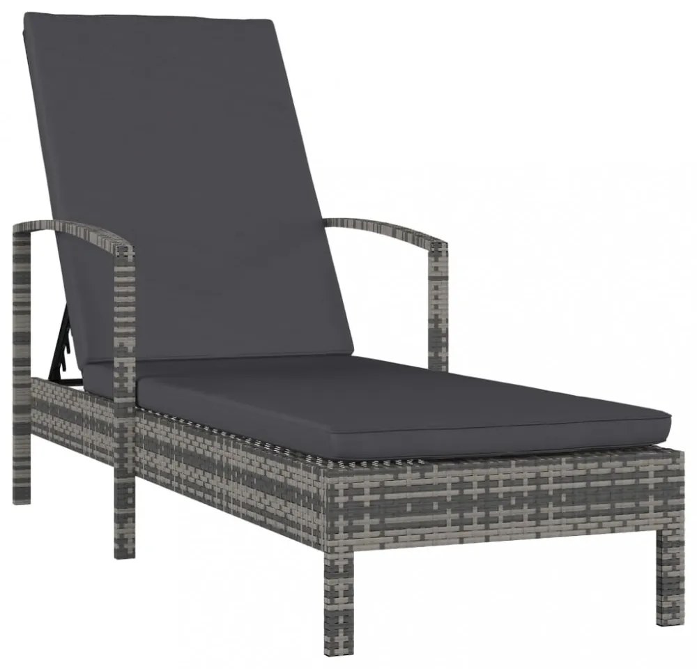 szürke polyrattan karfás napozóágy