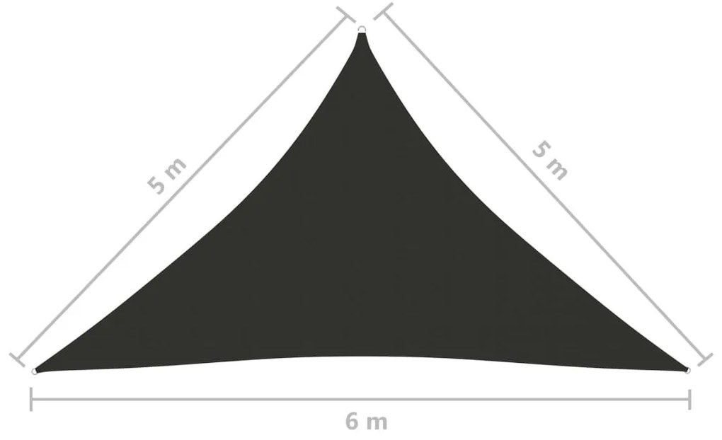 antracitszürke háromszögű oxford-szövet napvitorla 5 x 5 x 6 m