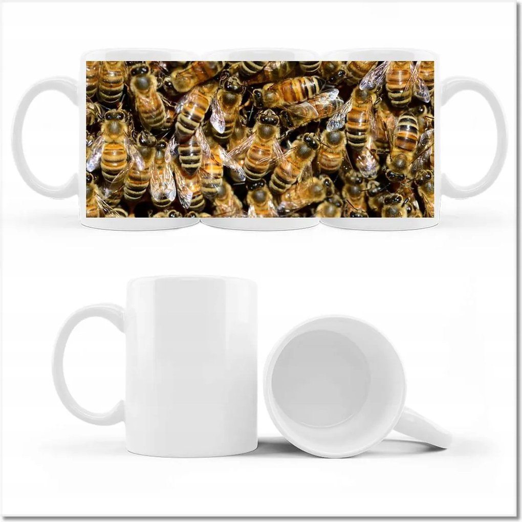 Méhecske fényképes bögre munka közben