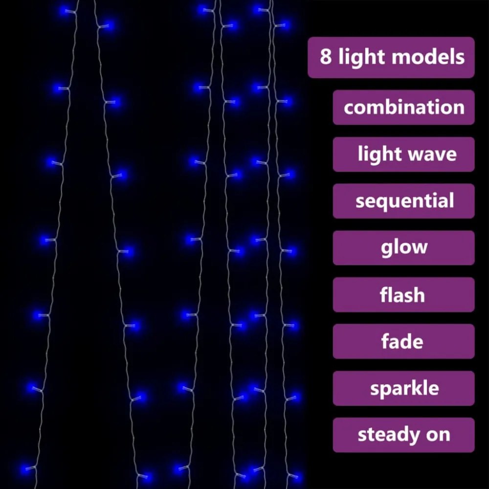 8 funkciós kék fényfüggöny 300 LED-del 3 x 3 m