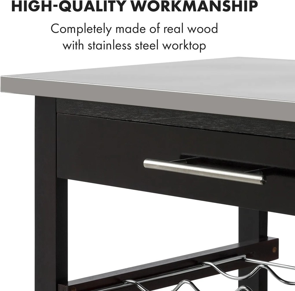 Klarstein Vermont, tálalókocsi, konyhai kocsi, 5 szintes, fa, rozsdamentes acél, mozgatható, mobil