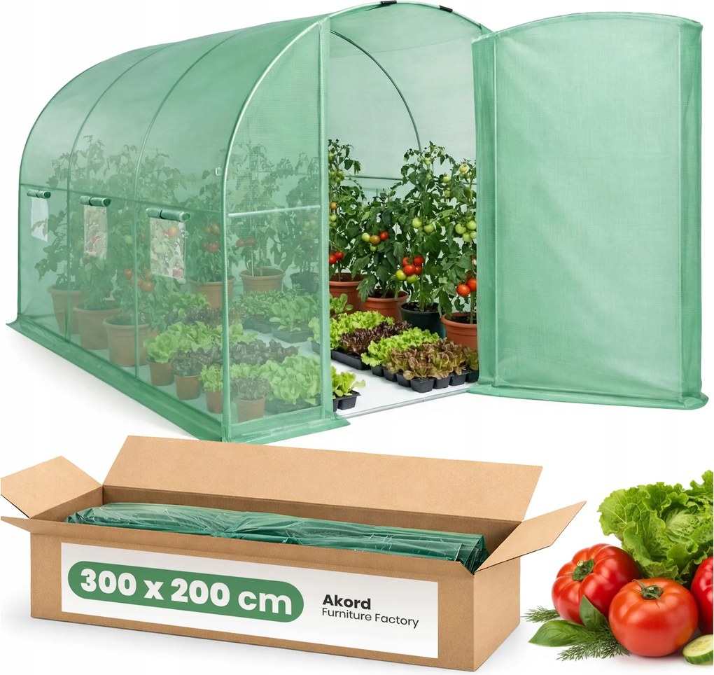 Kerti üvegház fólia alagút 1MD6OK Zöld 200x300x200 Akd