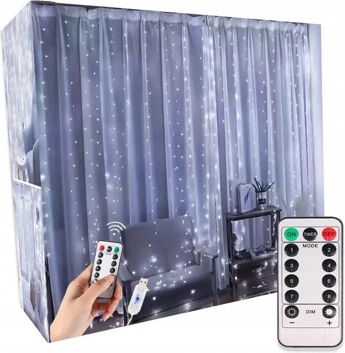 Függöny Világítás Ablakra 300 Led 3X3M Karácsonyi Fények Fagyöngy Füzér