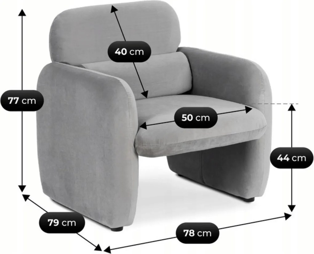 Fotel Wypoczynkowy TOGO Szary Welurowy