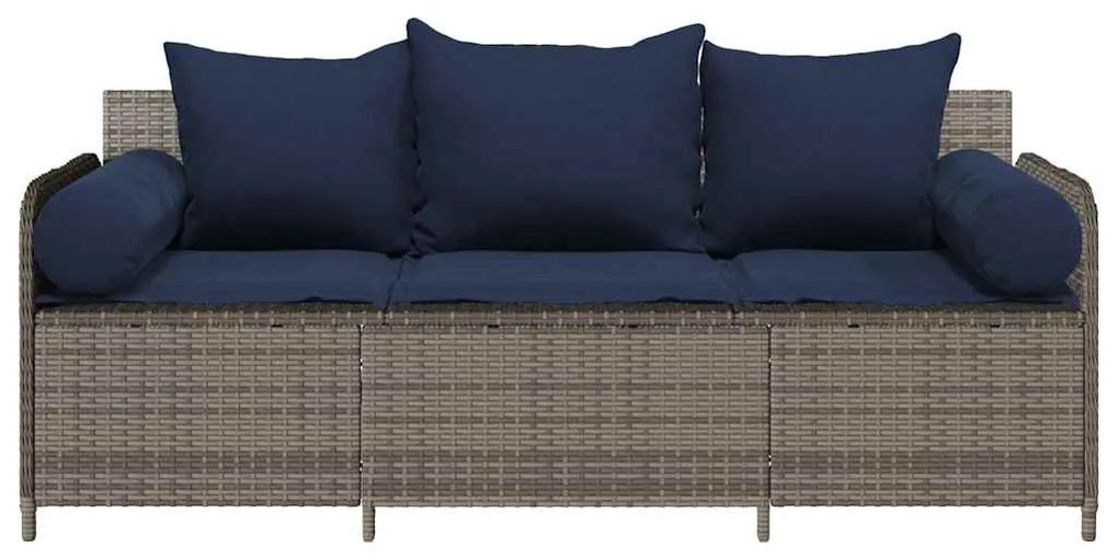3 személyes szürke polyrattan kerti kanapé párnával