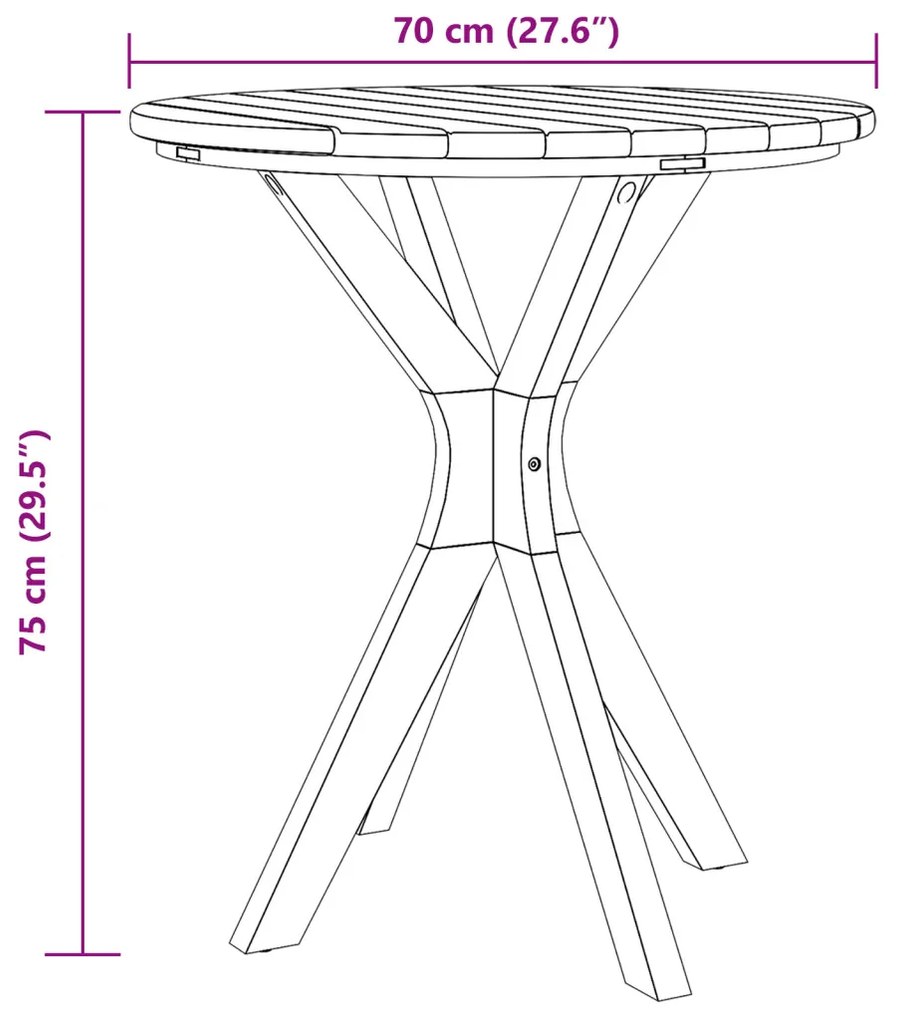 Kerti Bistroasztal Ø70x75 cm Tömör Tíkfa