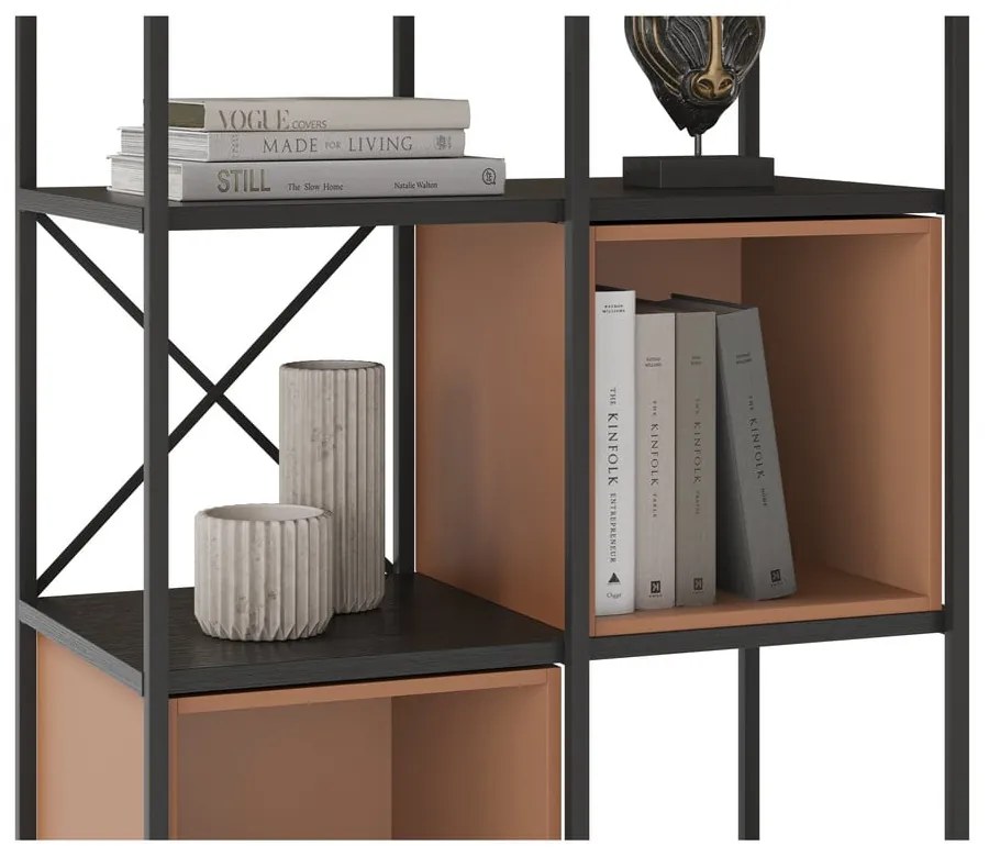 Fekete-téglavörös könyvespolc 71x179 cm Anya – Marckeric