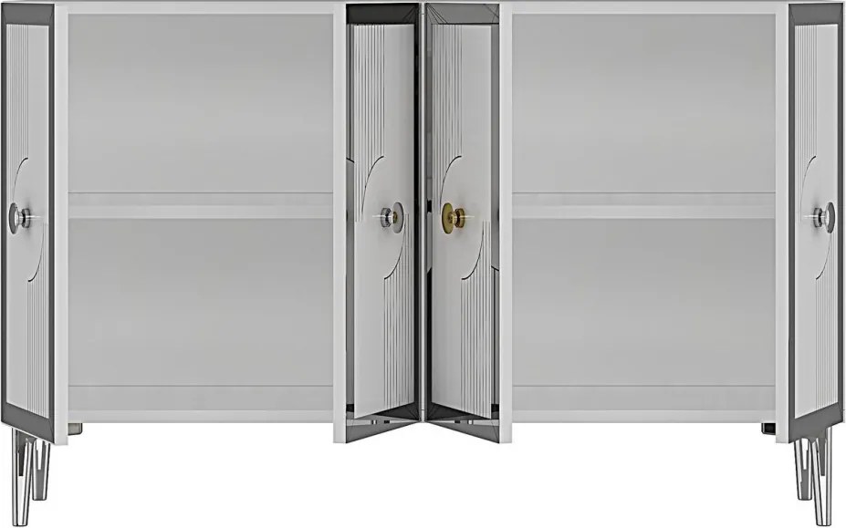 Pega komód, fehér-ezüst, 120 cm