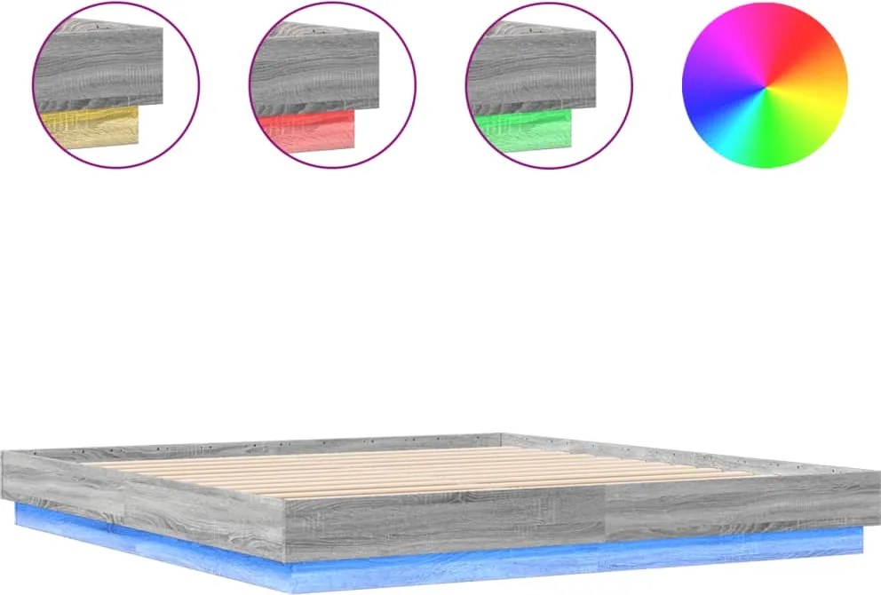 vidaXL szürke sonoma ágykeret LED-világítással 200 x 200 cm
