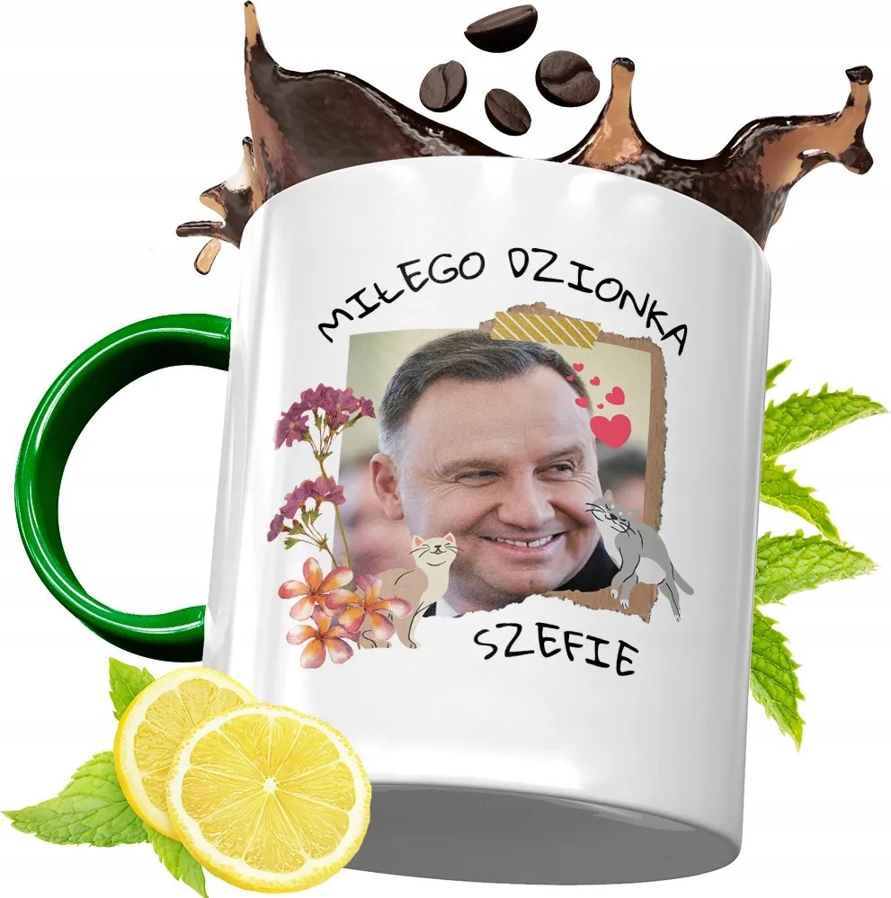 Zöld Bögre Andrzej Duda Elnök Ajándék Nyomtatott Fotóval