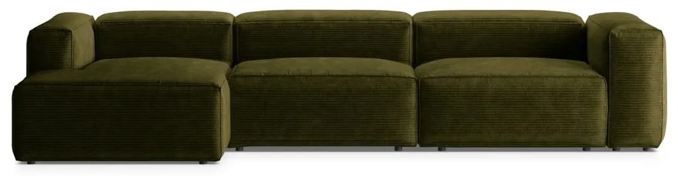 Zöld kordbársony sarokkanapé (bal oldali-heverő résszel) Bergano – Cosmopolitan Design