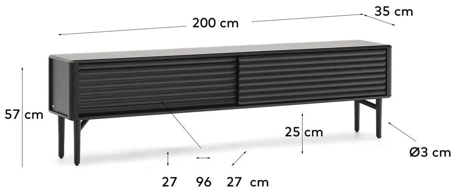 Fekete TV-állvány tölgyfa dekorral 200x57x35 cm Lenon – Kave Home