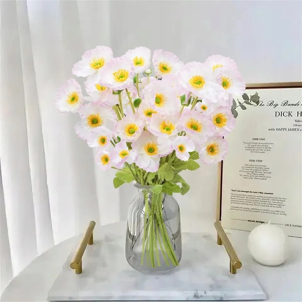 Mesterséges pipacs rózsaszín 10 db-os dekoratív virág váza kert erkély