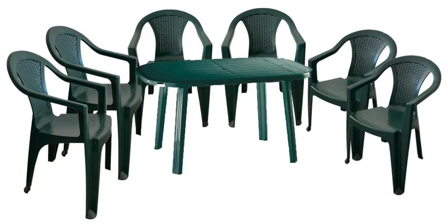 Santorini II. New 6 személyes kerti bútor szett, zöld asztallal, 6 db Palermo zöld székkel