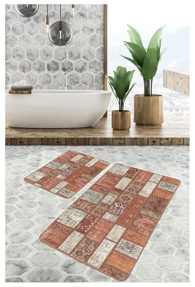 Barna bársony fürdőszobai kilépő szett 2 db-os 60x100 cm – Mila Home