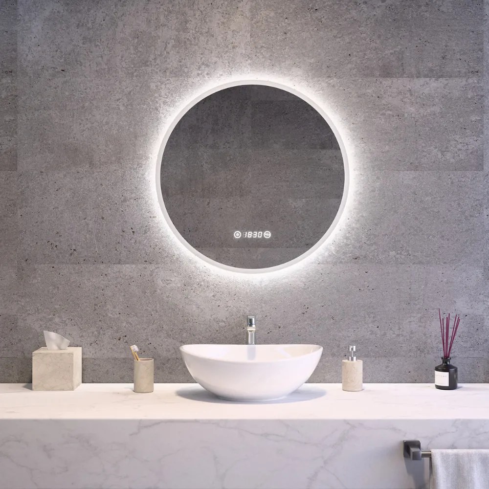 Kerek Led tükör Ø60cm Welland Alpha | Páramentesítő - Óra - Fényerő + színhőfok állítás
