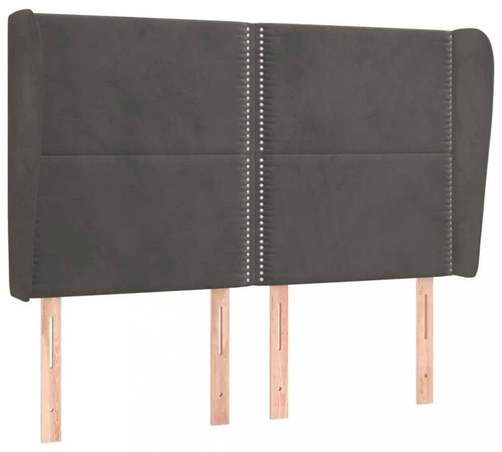 sötétszürke bársony fejtámla szárnyakkal 147 x 23 x 118/128 cm