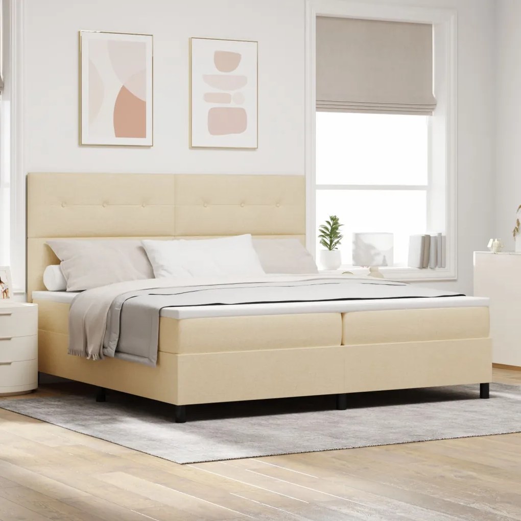 Boxspring ágy matraccal Krém 200x200 cm Szövet