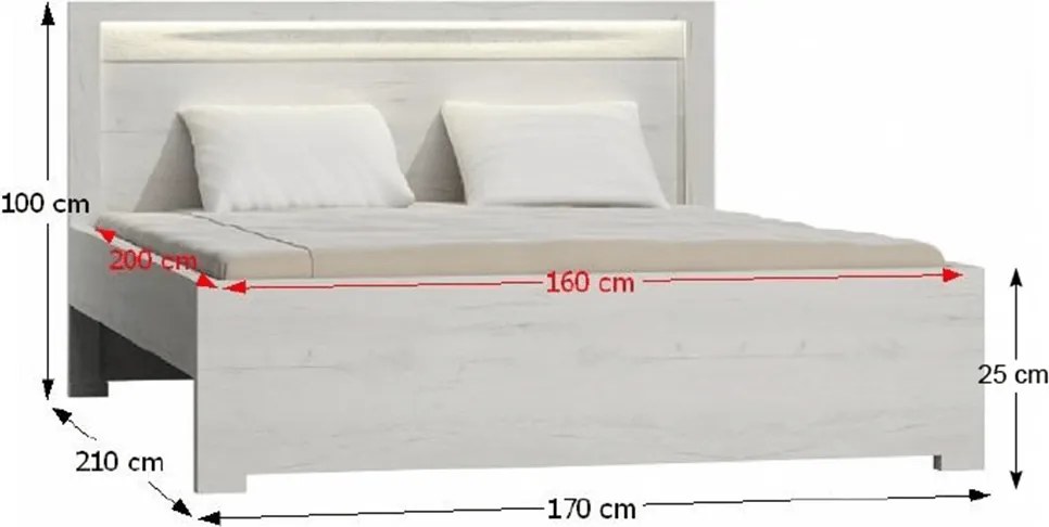 Ágy, kőris fehér, 160x200, INFINITY I-19