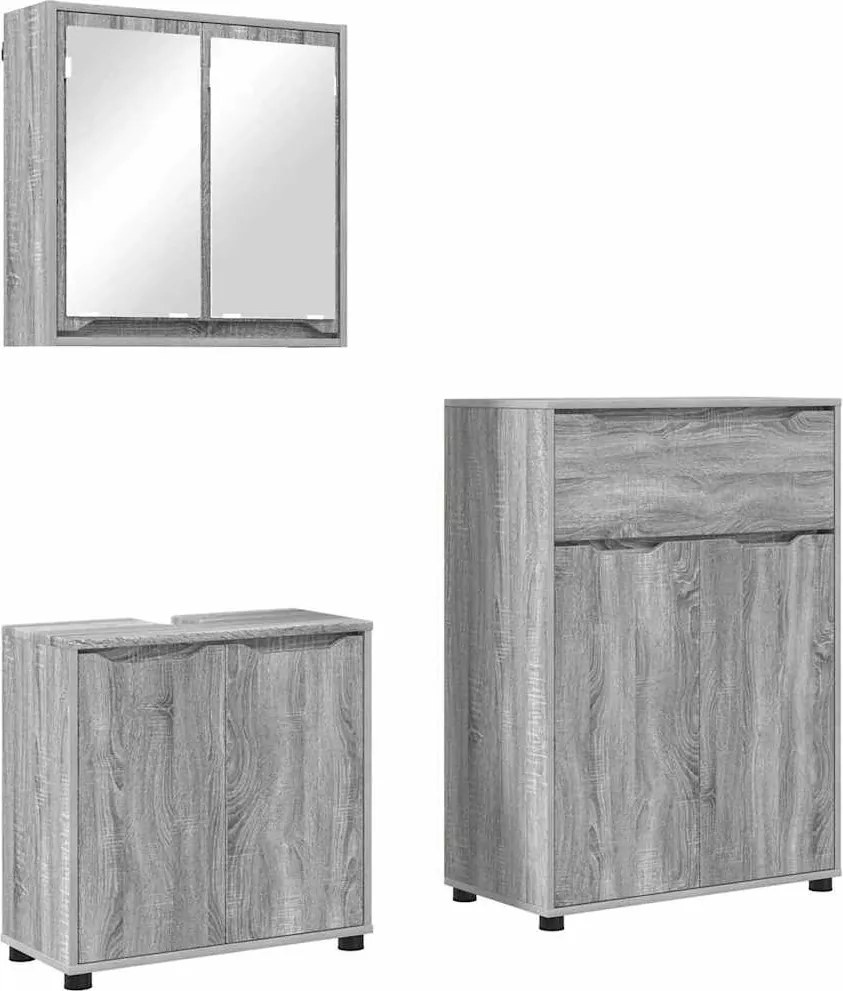 vidaXL Fürdőszoba bútor szett fiókkal 3 pcs Szürke Sonoma Faanyag