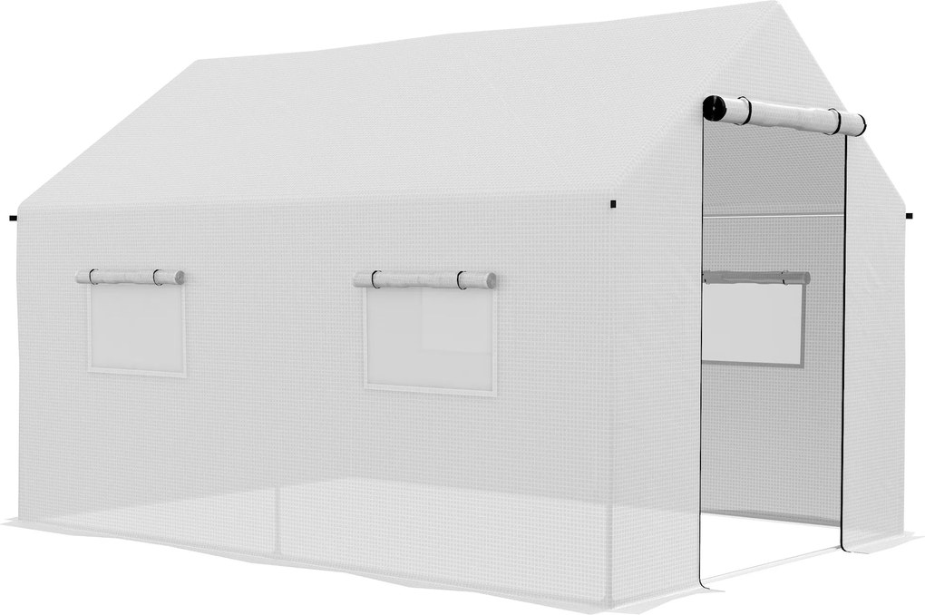 Outsunny Kültéri Üvegház 2x3x2 m Alagút Üvegház 4 Rácsablakkal és Cipzáras Ajtóval, UV-védett Üvegház Teraszhoz és Kerthez Fehér | Aosom