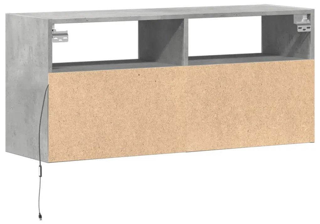 betonszürke falra szerelhető TV-szekrény LED-del 100x31x45 cm