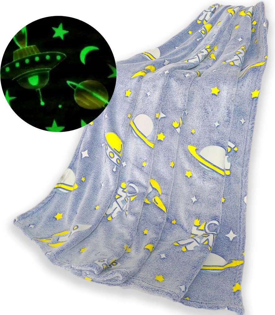 Sötétben Világító Takaró 150x200 gyerekeknek puha kedves Glow Űrhajós