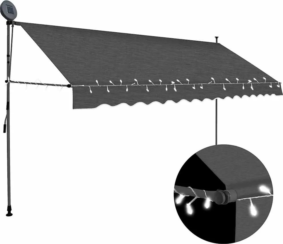 vidaXL antracitszürke kézzel kihúzható LED-es napellenző 350 cm