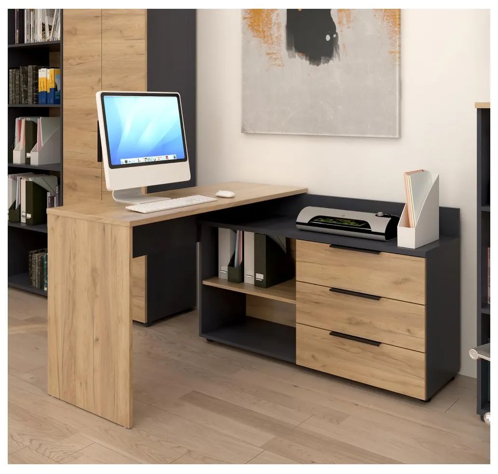 Sarok PC asztal Klodekas 9 (grafit + artisan tölgy) . 1116370