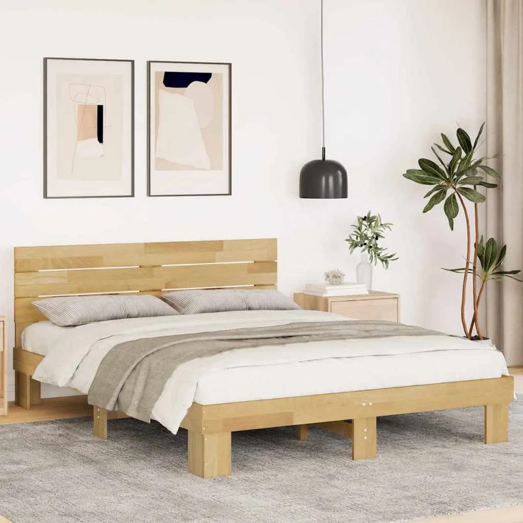 ágykeret fejtámlával matrac nélkül 140x200 cm tömör fa tölgyfa