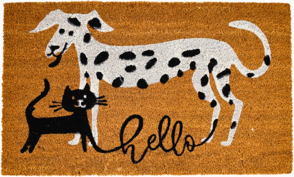 Lábtörlő "Kutya és macska Hello" 75x45x1,5 cm stílusos dekoráció otthonra