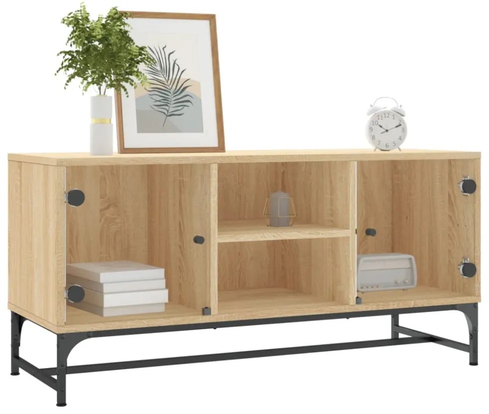 sonoma tölgy színű TV-szekrény üvegajtókkal 102 x 37 x 50 cm