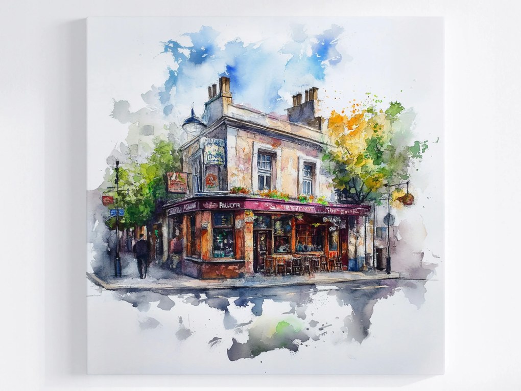 Vászonkép Canvas Párizsi Akvarell Kávézó Retro Építészet 40x40