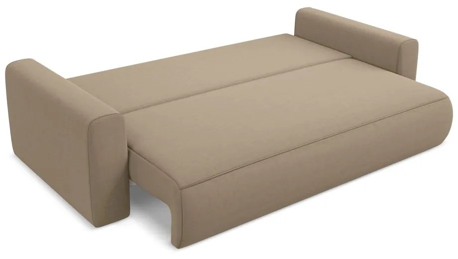 Világosbarna bársony kinyitható-tárolóhelyes kanapé 238 cm Kapua – Makamii