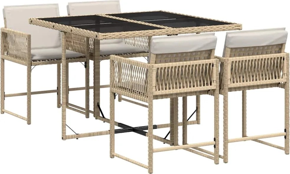 vidaXL 5 részes bézs polyrattan kerti étkezőgarnitúra párnákkal