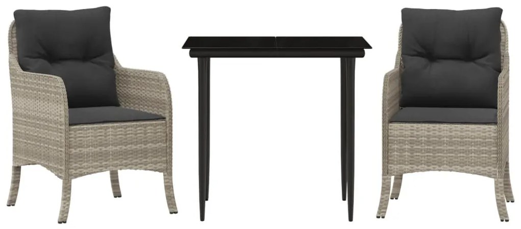 3részes világosszürke polyrattan kerti étkezőgarnitúra párnával