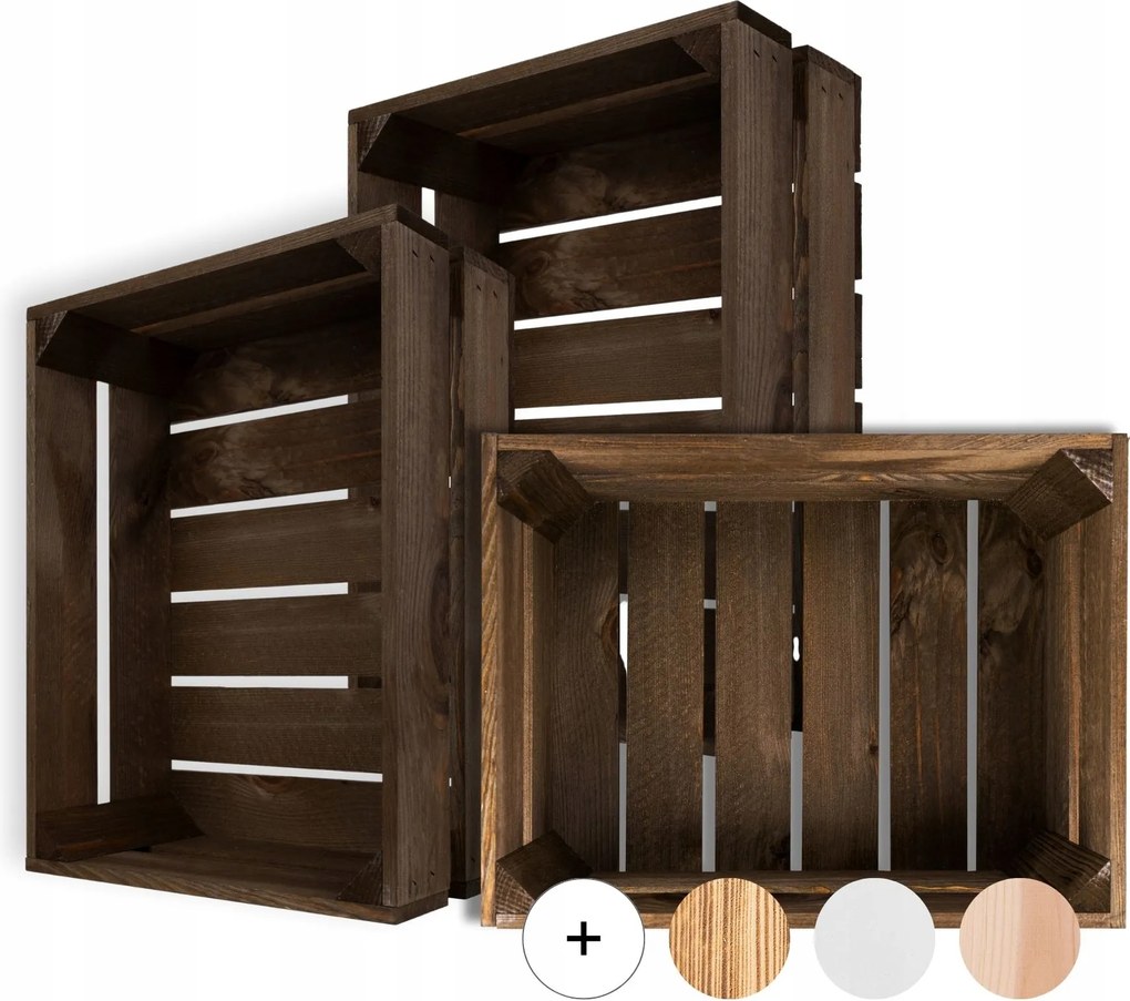 Barna fa láda deszkákból, nagy virágláda/tárolódoboz 40x30x15cm, 3 darabos szett