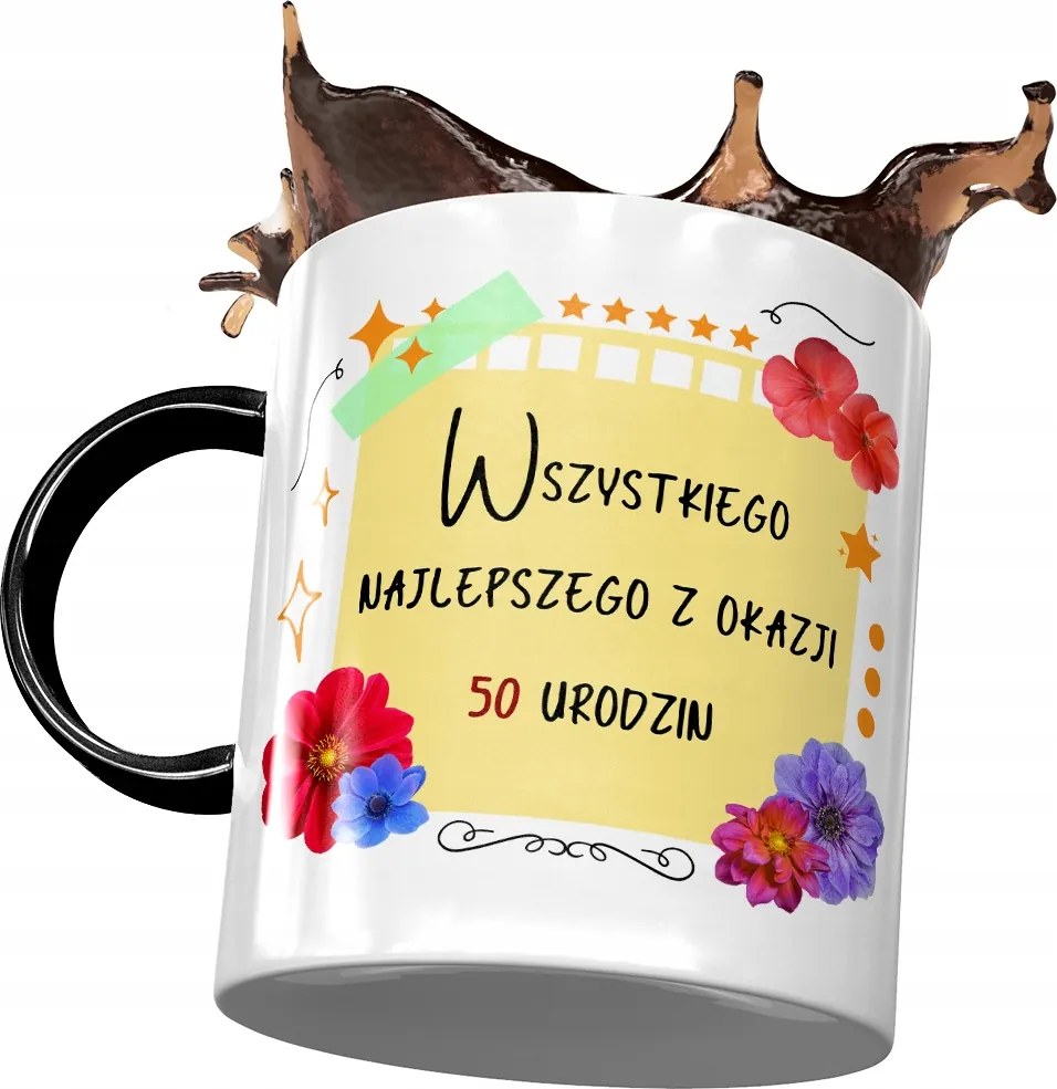 Fekete Bögre Születésnapra 50 50-es 50-es Ajándék Nyomtatott Fotóval