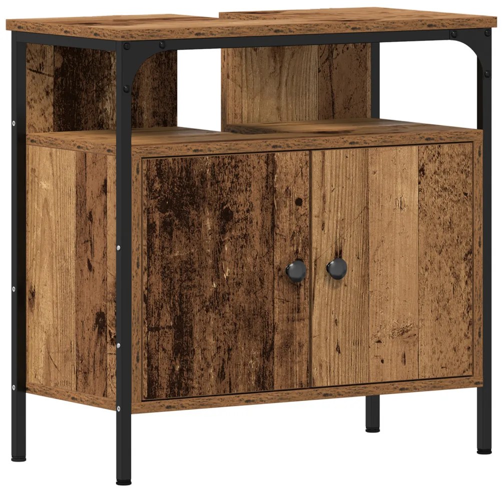 vidaXL Fürdőszoba bútor szett polcokkal ajtóval 3 pcs Öreg fa Faanyag