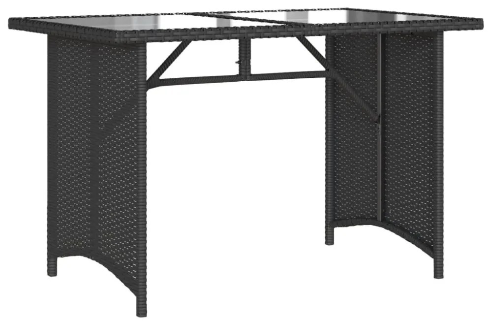 fekete polyrattan üveglapos kerti asztal 110x68x70 cm