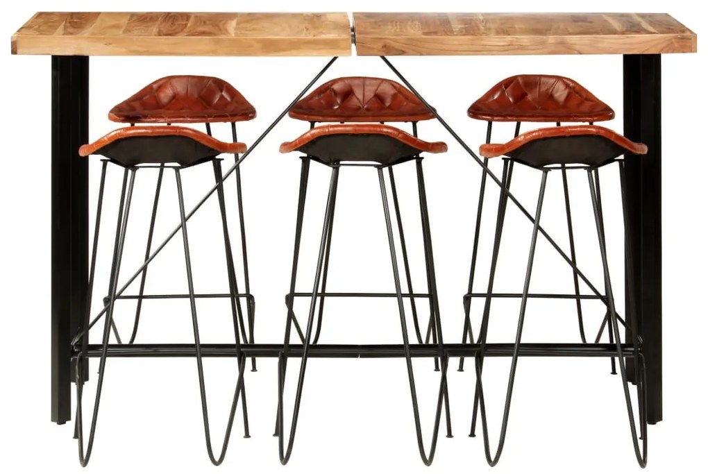 7 részes tömör fa és valódi bőr bárszett