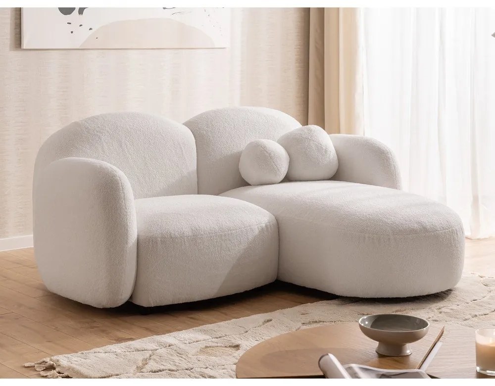 Krémszínű buklé sarokkanapé (jobb oldali-heverő résszel) Orbit – Ropez