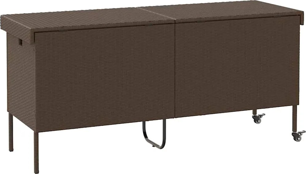 Barna Polyrattan Kerti Tárolóláda Kerekekkel 160X55X75 Cm