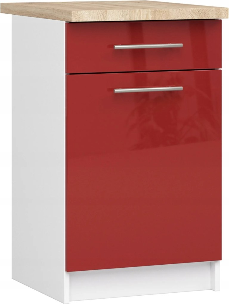 Olivia szekrény S50 SZ1 Asztallap Fehér Piros Fényes Akd