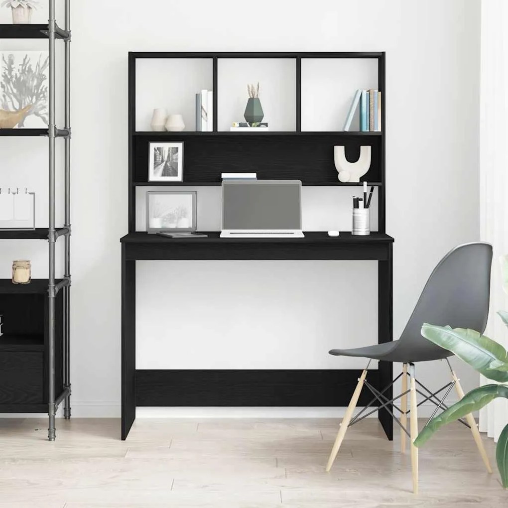 fekete tölgy szerelt fa íróasztal polcokkal 102 x 45 x 148 cm