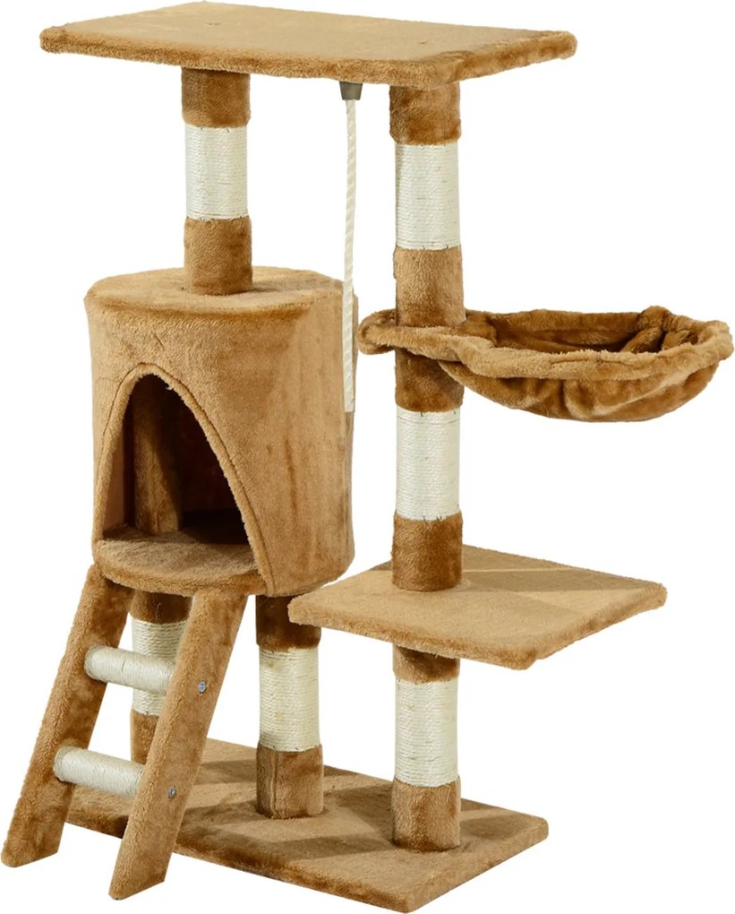 PawHut Macska Kaparófája 55x30x95 cm Fészek Platformmal, Ház Lépcsővel, Játékkötéllel | Aosom