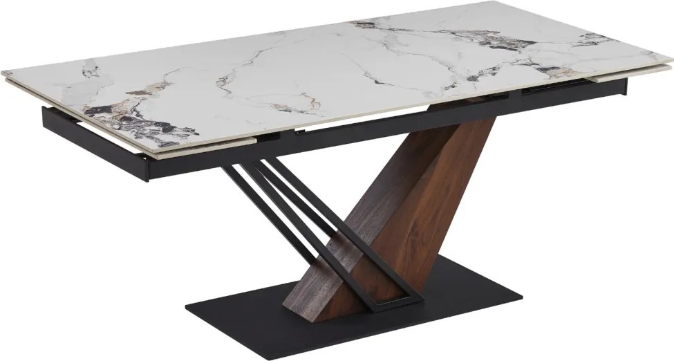 Kihúzható kerámia étkezőasztal 180–240 cm méretben, fehér márvány/dió színben REX 2