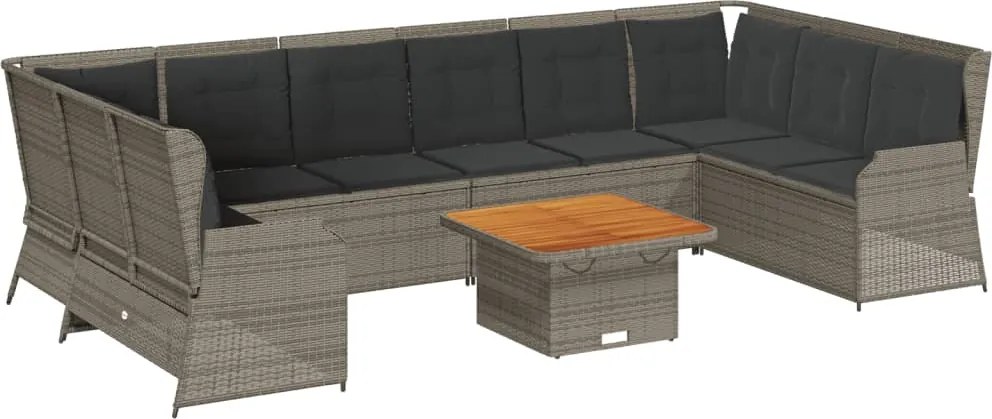 vidaXL 7 részes szürke polyrattan kerti ülőgarnitúra párnákkal