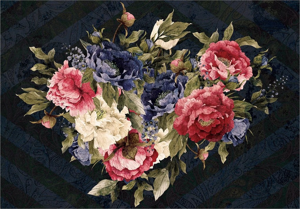 Tapéta Bazsarózsa csokor virágok vinil 416x290 elegáns színes kontraszt +ragasztó